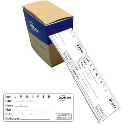 Avery 300 Étiquettes Blanches Amovibles en Rouleau Pré-Imprimées Plats Témoins Traçabilité Alimentaire Format 98 x 40 mm Avery 300 Étiquettes Blanches Amovibles en Rouleau Pré-Imprimées Plats Témoins Traçabilité Alimentaire Format 98 x 40 mm