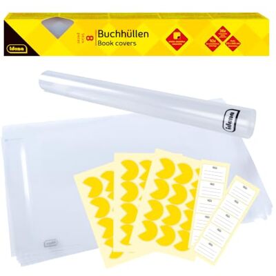 Idena Lot de 8 protège-livres de taille universelle 23932 Couverture souple et transparente pour livre avec 10 étiquettes nominatives et 36 autocollants de protection des coins Idena Lot de 8 protège-livres de taille universelle 23932 Couverture souple et transparente pour livre avec 10 étiquettes nominatives et 36 autocollants de protection des coins
