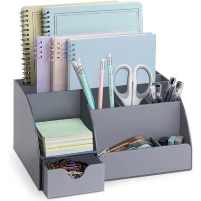 My Space Organizers Organiseur de bureau en acrylique avec tiroir, 9 compartiments, fournitures de bureau tout-en-un et accessoires de bureau, améliorez votre décoration de bureau avec cet organiseur de bureau (gris) My Space Organizers Organiseur de bureau en acrylique avec tiroir, 9 compartiments, fournitures de bureau tout-en-un et accessoires de bureau, améliorez votre décoration de bureau avec cet organiseur de bureau (gris)