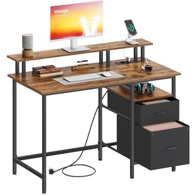 VASAGLE Bureau Informatique avec Multiprise, 2 Tiroirs en Tissu Bureau Informatique, Table avec Rangement, Support d'Écran, 2 Ports USB, Taupe et Noir, Collection BARNET LWD093K01 VASAGLE Bureau Informatique avec Multiprise, 2 Tiroirs en Tissu Bureau Informatique, Table avec Rangement, Support d'Écran, 2 Ports USB, Taupe et Noir, Collection BARNET LWD093K01