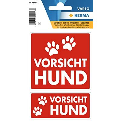 HERMA 15458 Lot de 2 étiquettes autocollantes avec inscription « Attention chien », résistant aux intempéries (75 x 79 mm, 1 feuille, film, mat) HERMA 15458 Lot de 2 étiquettes autocollantes avec inscription « Attention chien », résistant aux intempéries (75 x 79 mm, 1 feuille, film, mat)