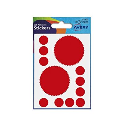 Avery 32–400 Lot de 8 planches de pastilles adhésives 51 mm de diamètre – Rouge Avery 32–400 Lot de 8 planches de pastilles adhésives 51 mm de diamètre – Rouge