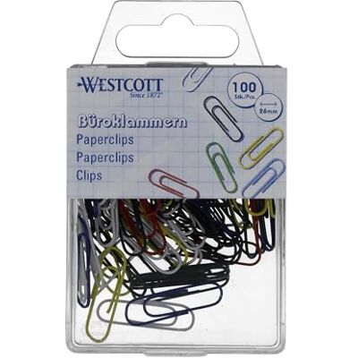 Westcott E-10641 00 Lot de 100 trombones multicolores 26 mm Boîte en plastique pratique pour bureau et maison Westcott E-10641 00 Lot de 100 trombones multicolores 26 mm Boîte en plastique pratique pour bureau et maison