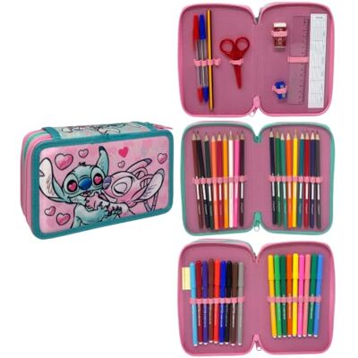 CARTOON Trousse à 3 fermetures éclair avec crayons et feutres Giotto, Stitch E Angel, 20 x 13 x 6 Cm, Pot à crayons CARTOON Trousse à 3 fermetures éclair avec crayons et feutres Giotto, Stitch E Angel, 20 x 13 x 6 Cm, Pot à crayons