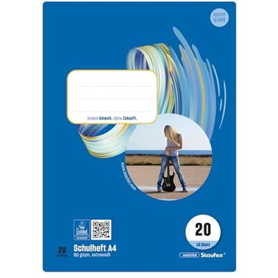 Staufen Style Cahier d'école – 10 cahiers de 16 feuilles chacun, format A4, linéature 20 (vierge), papier recyclé 80 g/m² Staufen Style Cahier d'école – 10 cahiers de 16 feuilles chacun, format A4, linéature 20 (vierge), papier recyclé 80 g/m²