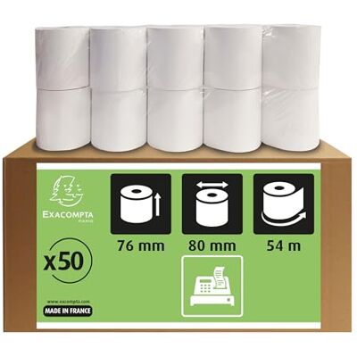 EXACOMPTA Bobines pour caisses 1 pli extra-blanc 60g/m 76mm x 80mm x 12mm (55m) EXACOMPTA Bobines pour caisses 1 pli extra-blanc 60g/m 76mm x 80mm x 12mm (55m)