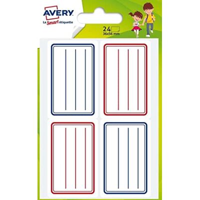 Avery Sachet de 24 étiquettes scolaires bleues et rouges, Lignes bleues et rouges, 36 x 56 month Avery Sachet de 24 étiquettes scolaires bleues et rouges, Lignes bleues et rouges, 36 x 56 month