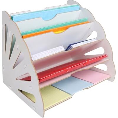 Relaxdays Corbeille à courrier , A4, 5 compartiments inclinés, blanche H x l x P : 28 x 34 x 28 cm, MDF, casiers à documents de bureau, rangement de bureau Relaxdays Corbeille à courrier , A4, 5 compartiments inclinés, blanche H x l x P : 28 x 34 x 28 cm, MDF, casiers à documents de bureau, rangement de bureau