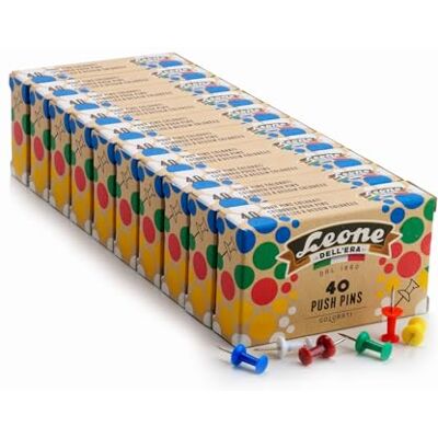 Lot de 400 broches avec tourelle colorée "Push Pins" (1,15 x 23) Queue de 10 boîtes de 40 pièces Lion Dell'Era Lot de 400 broches avec tourelle colorée "Push Pins" (1,15 x 23) Queue de 10 boîtes de 40 pièces Lion Dell'Era