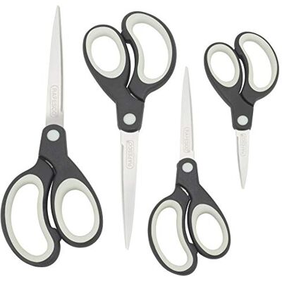 Rapesco 1574 Ciseaux Poignées Souples, Noir/Gris Clair, Lot de 4 Rapesco 1574 Ciseaux Poignées Souples, Noir/Gris Clair, Lot de 4