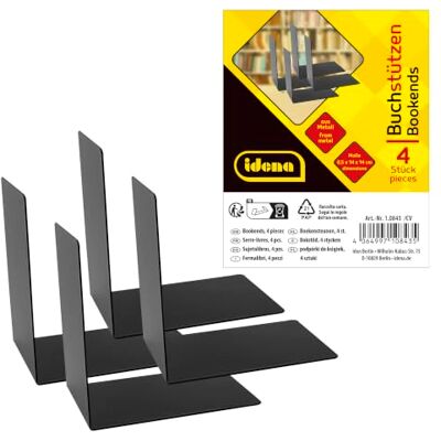 Idena 10843 Serre-livres métal, noir, 4 supports de livres, 14 x 14 x 8,5 cm, serre-livres pour étagères à livres Idena 10843 Serre-livres métal, noir, 4 supports de livres, 14 x 14 x 8,5 cm, serre-livres pour étagères à livres