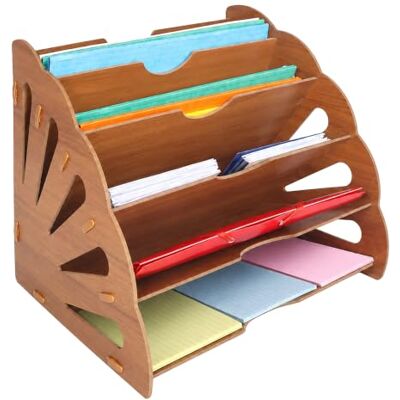 Relaxdays Corbeille à courrier , format A4, 5 compartiments inclinés, marron H x l x P : 28 x 34 x 28 cm, MDF, casiers à documents de bureau, rangement de bureau Relaxdays Corbeille à courrier , format A4, 5 compartiments inclinés, marron H x l x P : 28 x 34 x 28 cm, MDF, casiers à documents de bureau, rangement de bureau