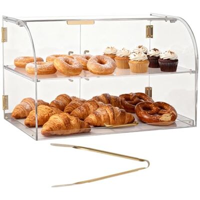 VEVOR Vitrine à pâtisserie commerciale à 2 étages en acrylique transparent avec porte arrière magnétique et cloison amovible pour biscuits, desserts, beignets, 558 x 355 x 355 mm VEVOR Vitrine à pâtisserie commerciale à 2 étages en acrylique transparent avec porte arrière magnétique et cloison amovible pour biscuits, desserts, beignets, 558 x 355 x 355 mm