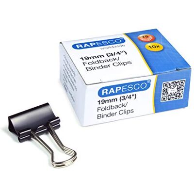 Rapesco FBC190B1 Pinces à Double Clip 19 mm, Noir, Lot de 10 Rapesco FBC190B1 Pinces à Double Clip 19 mm, Noir, Lot de 10