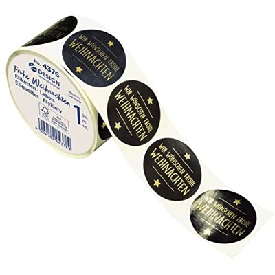 Avery 4376 Lot de 600 autocollants « Joyeux Noël » (fabriqués en Allemagne, Ø 38 mm, autocollants pour cadeaux noirs, lettrage doré, décoration de cadeau, cartes, sacs, coupons) Avery 4376 Lot de 600 autocollants « Joyeux Noël » (fabriqués en Allemagne, Ø 38 mm, autocollants pour cadeaux noirs, lettrage doré, décoration de cadeau, cartes, sacs, coupons)