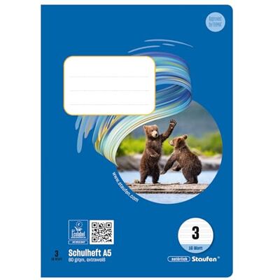Staufen Style Cahier d'école – 10 cahiers de 16 feuilles chacun, format A5, linéature 3 (14 lignes doubles), papier recyclé 80 g/m² Staufen Style Cahier d'école – 10 cahiers de 16 feuilles chacun, format A5, linéature 3 (14 lignes doubles), papier recyclé 80 g/m²
