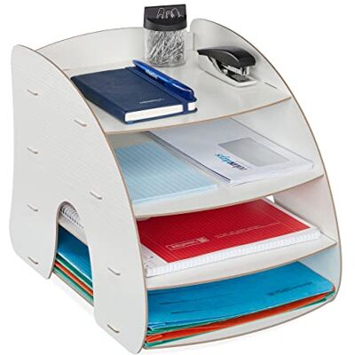 Relaxdays Porte-documents, 4 compartiments, porte-courrier, organiseur de bureau pour papier A4, H x l x P : 27 x 25,5 x 34,5 cm, blanc Relaxdays Porte-documents, 4 compartiments, porte-courrier, organiseur de bureau pour papier A4, H x l x P : 27 x 25,5 x 34,5 cm, blanc