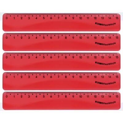 KUM AZ2290116-R Règle Flexi Style 15 cm, Rouge Flexible, Lot de 5, Fournitures Scolaires KUM AZ2290116-R Règle Flexi Style 15 cm, Rouge Flexible, Lot de 5, Fournitures Scolaires