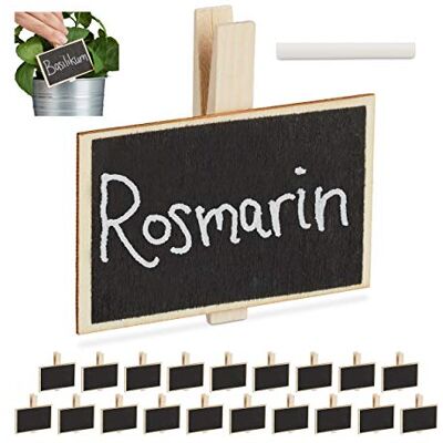 Relaxdays Pincettes pour Tableau, Jeu de 20, pour identifier Plantes, réutilisables, avec craies, en Bois, Nature/Noir Relaxdays Pincettes pour Tableau, Jeu de 20, pour identifier Plantes, réutilisables, avec craies, en Bois, Nature/Noir