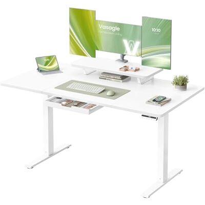 VASAGLE Bureau Électrique Réglable, Port USB-C, 140 x 70 cm Bureau Ergonomique, 81,5-129,5 cm, Rappel de Sédentarité, 3 Hauteurs, Blanc Nuage et Blanc Mat, Collection BALOK, LSD154WB01 VASAGLE Bureau Électrique Réglable, Port USB-C, 140 x 70 cm Bureau Ergonomique, 81,5-129,5 cm, Rappel de Sédentarité, 3 Hauteurs, Blanc Nuage et Blanc Mat, Collection BALOK, LSD154WB01