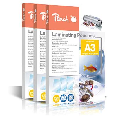 Peach PP525-01P Pochettes de plastification A3-125 microns 300 pochettes Brillantes Qualité supérieure pour de meilleurs résultats de plastification Compatible avec les appareils de toutes Peach PP525-01P Pochettes de plastification A3-125 microns 300 pochettes Brillantes Qualité supérieure pour de meilleurs résultats de plastification Compatible avec les appareils de toutes