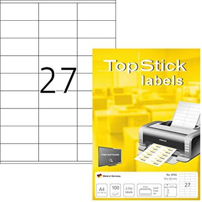 Étiquettes TopStick 8704 - 27 par feuille A4 - 70x32mm Étiquettes TopStick 8704 - 27 par feuille A4 - 70x32mm