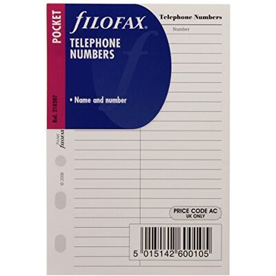 Filofax 210207 Recharge pour Organiseur téléphone Blanc Filofax 210207 Recharge pour Organiseur téléphone Blanc