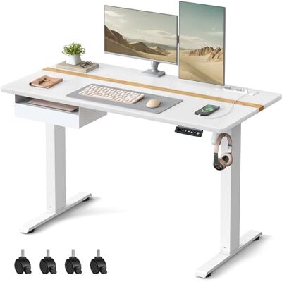 VASAGLE Bureau Électrique Réglable en Hauteur, Multiprise, 60 x 120 cm Bureau Assis-debout, Tiroir, Réglable en Continu, Fonction Mémoire de 4 Hauteurs, Collection Balok LSD112W01 VASAGLE Bureau Électrique Réglable en Hauteur, Multiprise, 60 x 120 cm Bureau Assis-debout, Tiroir, Réglable en Continu, Fonction Mémoire de 4 Hauteurs, Collection Balok LSD112W01