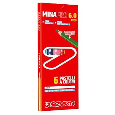 Seven Pastelli Scuola Minapro 6.0 Lot de 6 crayons de couleur avec espace de nom personnalisable, enfants et adolescents Seven Pastelli Scuola Minapro 6.0 Lot de 6 crayons de couleur avec espace de nom personnalisable, enfants et adolescents