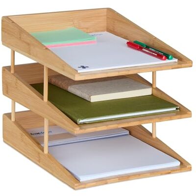 Relaxdays Corbeille à courrier 3 compartiments en bambou A4 Boîte à documents empilable Boîte postale pour bureau Organiseur de bureau Naturel Relaxdays Corbeille à courrier 3 compartiments en bambou A4 Boîte à documents empilable Boîte postale pour bureau Organiseur de bureau Naturel