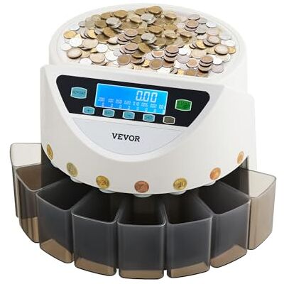VEVOR Compteuse Trieuse de Pièces en Euros, Machine à Compter les Pièces pour 8 Types de Monnaie en Euros, Capacité de Stockage 850PCs, avec Écran LCD, 5 Tubes et Boîtes à Monnaie, Transaction VEVOR Compteuse Trieuse de Pièces en Euros, Machine à Compter les Pièces pour 8 Types de Monnaie en Euros, Capacité de Stockage 850PCs, avec Écran LCD, 5 Tubes et Boîtes à Monnaie, Transaction