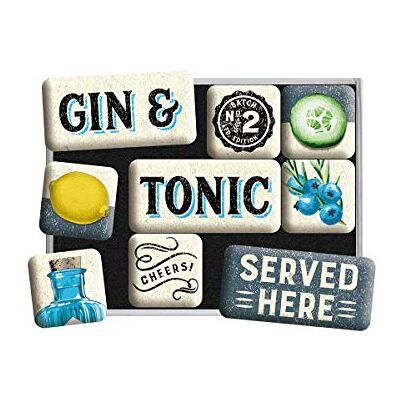 ART Lot de 9 aimants rétro pour réfrigérateur Gin & Tonic Served Here Idée cadeau comme accessoires de bar Kit magnétique pour tableau magnétique Design vintage ART Lot de 9 aimants rétro pour réfrigérateur Gin & Tonic Served Here Idée cadeau comme accessoires de bar Kit magnétique pour tableau magnétique Design vintage