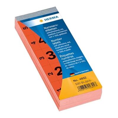 HERMA 4892 Bloc de numéros autocollants 1-500 28 x 56 mm Rouge HERMA 4892 Bloc de numéros autocollants 1-500 28 x 56 mm Rouge