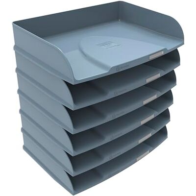 EXACOMPTA Réf. 10570D Lot de 6 corbeilles à courrier horizontales Combo Styli Autentik pour documents format paysage porte étiquette inclus superposable dim 25,5x36,5x6,5 cm bleu gris EXACOMPTA Réf. 10570D Lot de 6 corbeilles à courrier horizontales Combo Styli Autentik pour documents format paysage porte étiquette inclus superposable dim 25,5x36,5x6,5 cm bleu gris