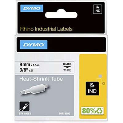 Dymo Rhino gaines thermorétractables industrielles 9 mm x 1,5 m Impression en noir sur fond blanc pour étiqueteuses Rhino Dymo Rhino gaines thermorétractables industrielles 9 mm x 1,5 m Impression en noir sur fond blanc pour étiqueteuses Rhino