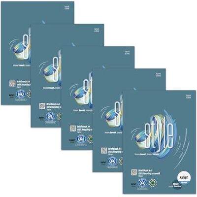 Staufen Style Lot de 5 blocs de 50 feuilles de papier à lettre Format A4-70 g/m² Quadrillé (5 mm) Encollé Staufen Style Lot de 5 blocs de 50 feuilles de papier à lettre Format A4-70 g/m² Quadrillé (5 mm) Encollé