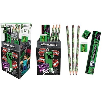 Kids Licensing Set de papeterie Minecraft pour enfants, porte-crayons + accessoires scolaires, organisateur de bureau, cadeau original, matériel scolaire Kids Licensing Set de papeterie Minecraft pour enfants, porte-crayons + accessoires scolaires, organisateur de bureau, cadeau original, matériel scolaire