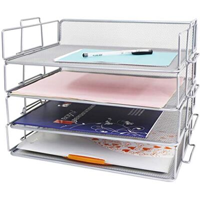 Exerz Trieur de papier à 4 niveaux/plateaux de bureau 4 pièces/bacs à courrier empilables pour bureau, école, étude Exerz Trieur de papier à 4 niveaux/plateaux de bureau 4 pièces/bacs à courrier empilables pour bureau, école, étude