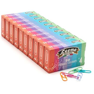 Dell 500 clips colorés plastifiés Lion de l'Era n° 4 mm. 32 Queue de 10 boîtes de 50 pièces. Fabriqué en Italie. Dell 500 clips colorés plastifiés Lion de l'Era n° 4 mm. 32 Queue de 10 boîtes de 50 pièces. Fabriqué en Italie.