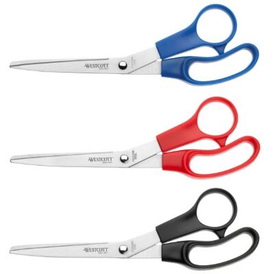 Westcott E-31030 00 Lot de 3 Ciseaux de bureau avec anneaux en plastique 21 cm Noir/Bleu/Rouge Westcott E-31030 00 Lot de 3 Ciseaux de bureau avec anneaux en plastique 21 cm Noir/Bleu/Rouge
