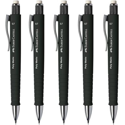 Faber-Castell 205260 Porte-mine Poly Matic noir, 5 crayons à papier, 0,7 mm, dureté B Faber-Castell 205260 Porte-mine Poly Matic noir, 5 crayons à papier, 0,7 mm, dureté B