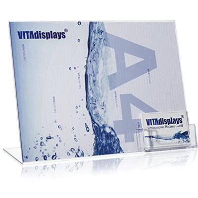 VITAdisplays Lot de 10 présentoirs publicitaires DIN A4 en format paysage Support en L avec porte-cartes de visite supplémentaire En Plexiglas d'origine VITAdisplays Lot de 10 présentoirs publicitaires DIN A4 en format paysage Support en L avec porte-cartes de visite supplémentaire En Plexiglas d'origine