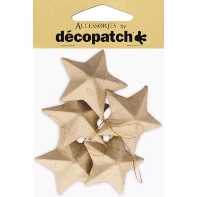 décopatch NO009Opack Un Carton de 6 paquets de 5 supports en papier brun mâché 3x8x8 cm, Etoiles à suspendre décopatch NO009Opack Un Carton de 6 paquets de 5 supports en papier brun mâché 3x8x8 cm, Etoiles à suspendre