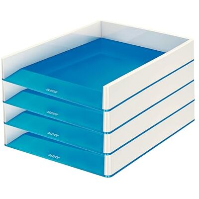Leitz Lot de 4 corbeilles à courrier A4 Design bicolore Blanc/bleu WOW 53611036 Leitz Lot de 4 corbeilles à courrier A4 Design bicolore Blanc/bleu WOW 53611036