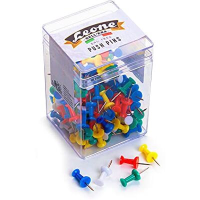 Lot de 125 broches « Push Pins » avec tour colorée Lion Dell'Era – Bocal transparent – Fabriqué en Italie Lot de 125 broches « Push Pins » avec tour colorée Lion Dell'Era – Bocal transparent – Fabriqué en Italie