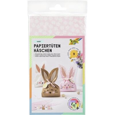 Folia 41292 – Sacs en papier motif lapins Kit de bricolage pour 3 lapins en papier uniques 9 sacs en blanc, marron et rose Avec cordon Folia 41292 – Sacs en papier motif lapins Kit de bricolage pour 3 lapins en papier uniques 9 sacs en blanc, marron et rose Avec cordon