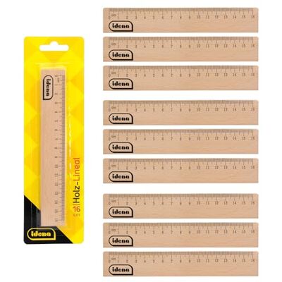 Idena 90272 Lot de 10 règles en bois de 16 cm avec graduations millimètres et centimètres pour l'école et le bureau Idena 90272 Lot de 10 règles en bois de 16 cm avec graduations millimètres et centimètres pour l'école et le bureau