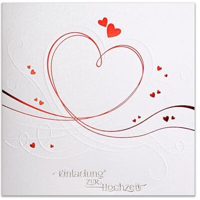 ART ZAP_DE_07 Lot de 20 invitations de mariage 135 x 135 mm avec inserts imprimables et enveloppes pour mariage Film rouge Motif pressé sur papier métallique ART ZAP_DE_07 Lot de 20 invitations de mariage 135 x 135 mm avec inserts imprimables et enveloppes pour mariage Film rouge Motif pressé sur papier métallique
