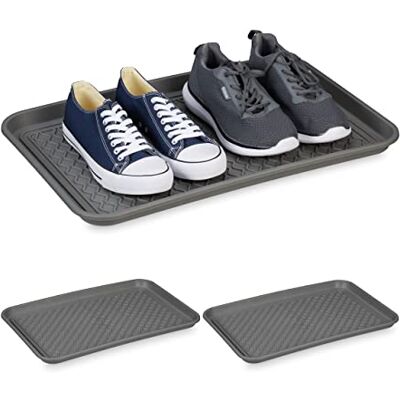 Relaxdays Lot de 3 bacs à chaussures XL pour chaussures mouillées, 60 x 40 cm, grand bac à chaussures en plastique, gris Relaxdays Lot de 3 bacs à chaussures XL pour chaussures mouillées, 60 x 40 cm, grand bac à chaussures en plastique, gris