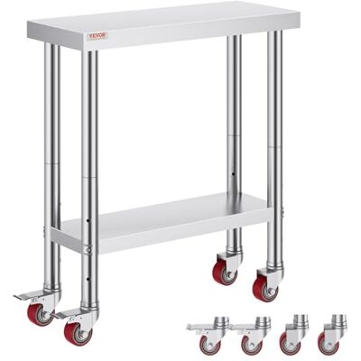 VEVOR Table de travail en acier inoxydable pour cuisine commerciale, 76 x 30 x 86 cm, avec 4 roues, table de travail argentée pour préparation des aliments lourds VEVOR Table de travail en acier inoxydable pour cuisine commerciale, 76 x 30 x 86 cm, avec 4 roues, table de travail argentée pour préparation des aliments lourds